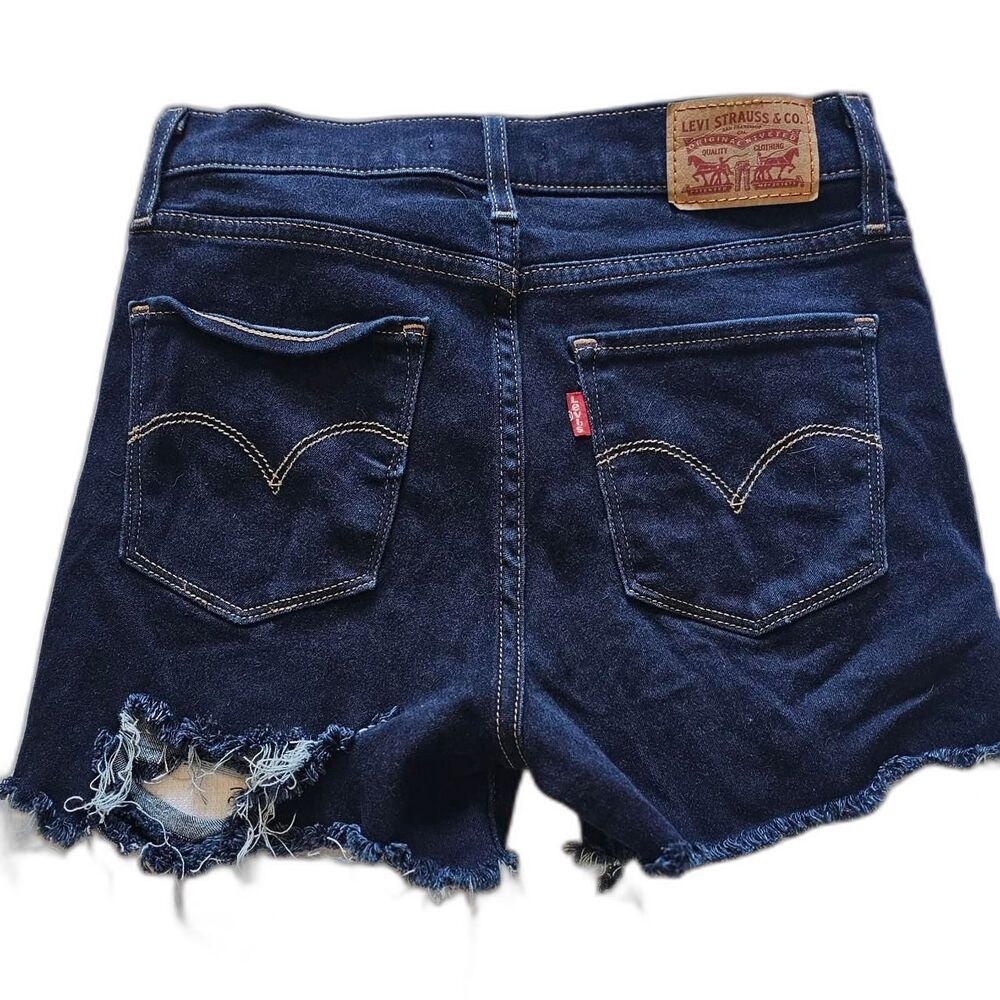 Levi's 720 High Rise Women's Cutoff Dark Wash Denim Short Size 26 Raw Hem
